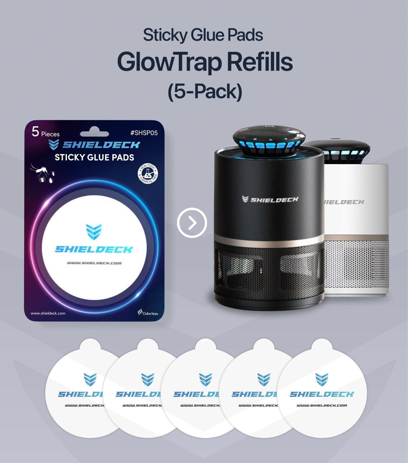 GlowTrap Refills - 5 Sticky Pads Pack - Shieldeck