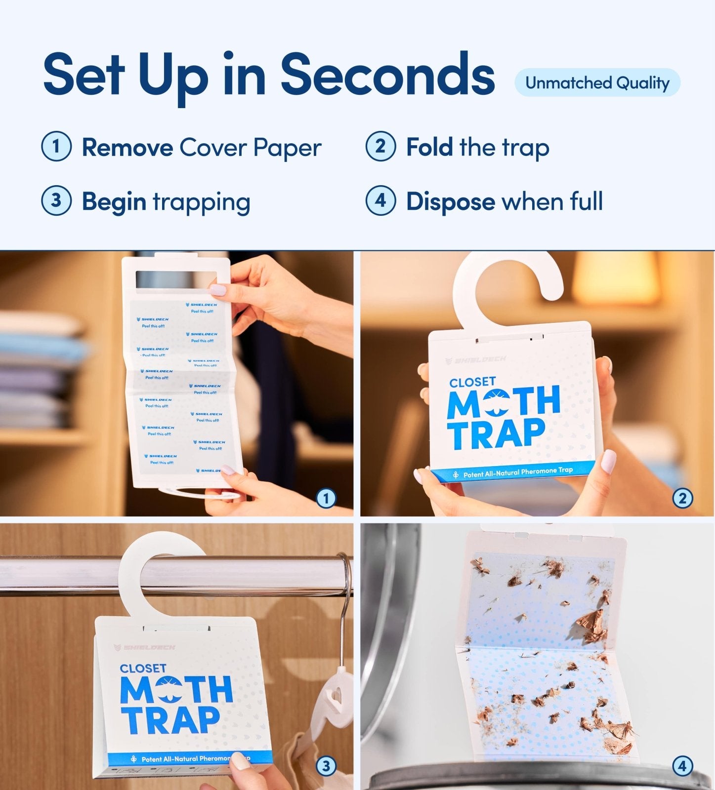 Shieldeck Moth Traps for Clothes with Pheromones (8 - Pack) - Shieldeck